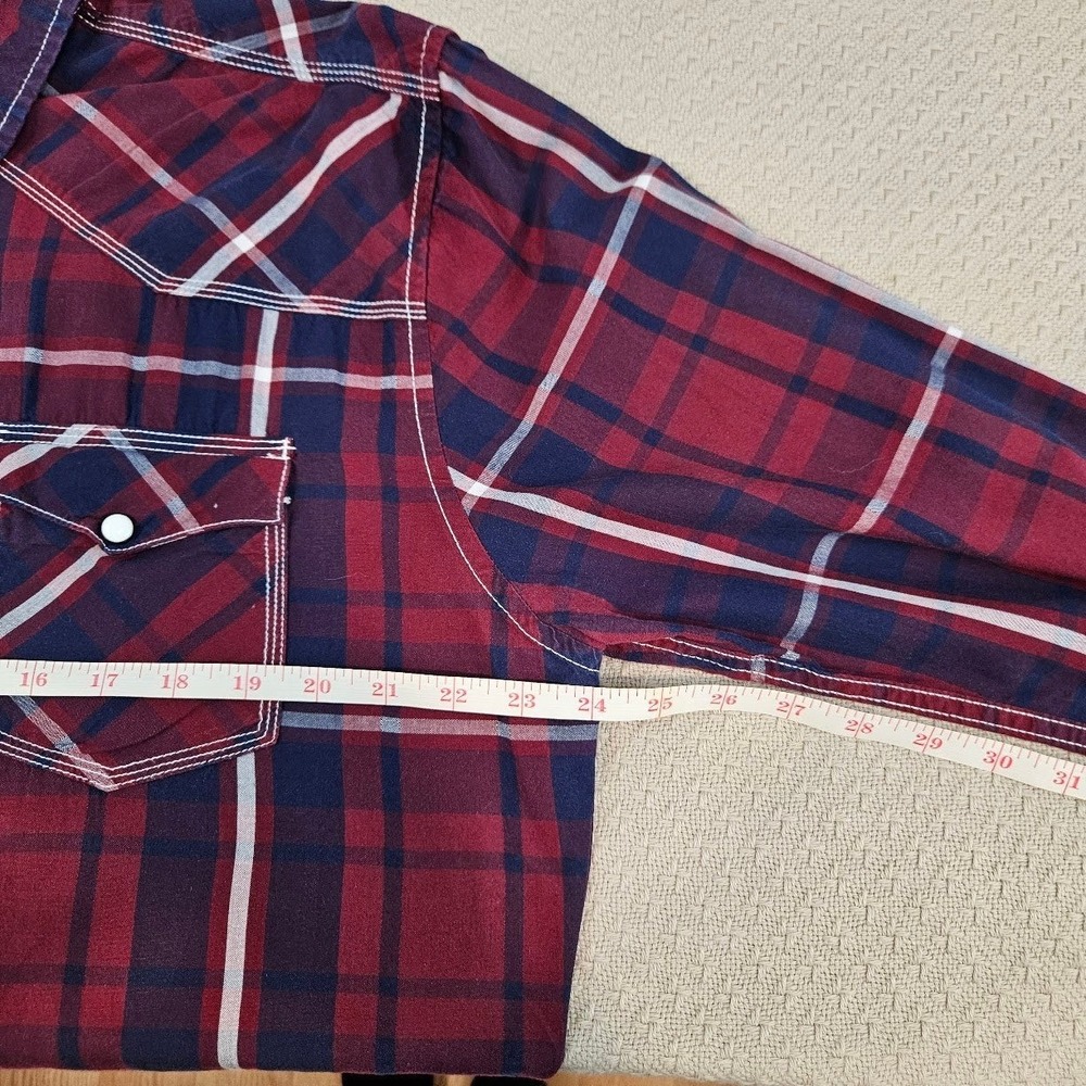 RECLAIM | Mens Athletic Fit Western Plaid Snap Button Down Shirt Red Navy XL - Picture 9 of 15